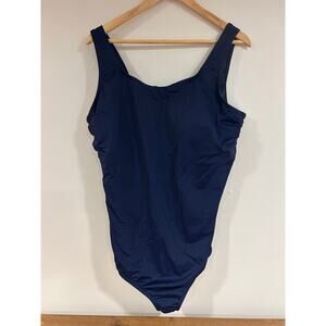 LANDS END Sz 22W Navy Women's One Piece Swimsuit Blue Thick Feminine Beach Plus